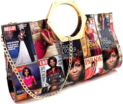 Vista 2 de Trendeology Elegante bolso de mano con asa recortada de Michelle Obama con estampado de cuero vegano
