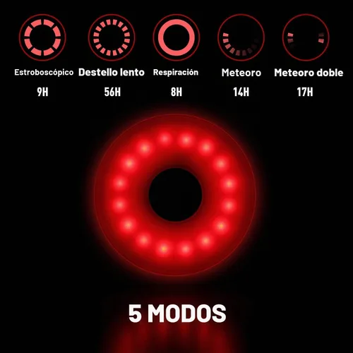 Vista 2 de Daffodil LEC500 - Luz trasera LED recargable por USB, linterna de seguridad de ciclismo brillante, 5 modos de iluminación, luz impermeable