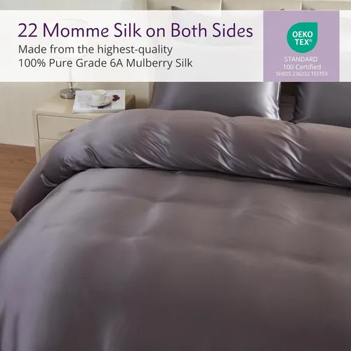 Vista 5 de Mulberry Park - Funda de edredón de seda 100 % pura, 22 mommes, grado 6A, ultrasuave y suave con la piel, cierre de cremallera oculto y lazos