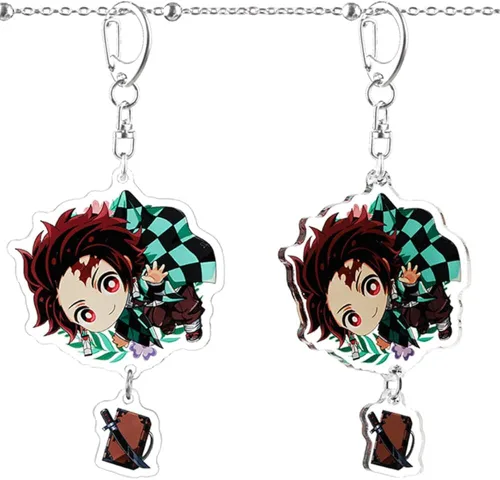 Vista 4 de Lindo Demon Slayer Kimetsu no Yaiba - Llavero de acrílico para cosplay, accesorios de automóvil, llavero colgante, regalos