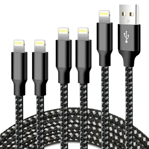 Vista 10 de Cable USB a Lightning, paquete de 5 cables de carga rápida para iPhone Negro