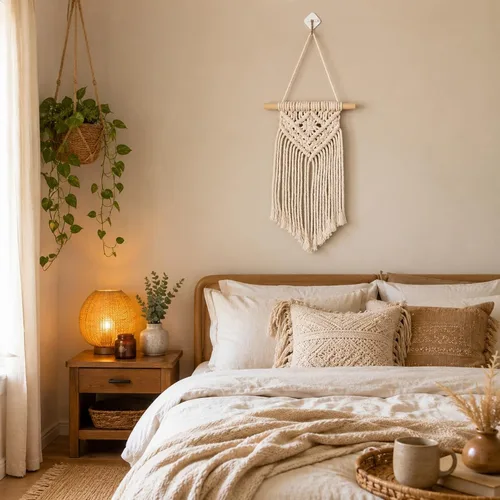 Vista 3 de LUOZZY Tapiz bohemio tejido macramé para colgar en la pared, 14.6 x 6.3 pulgadas
