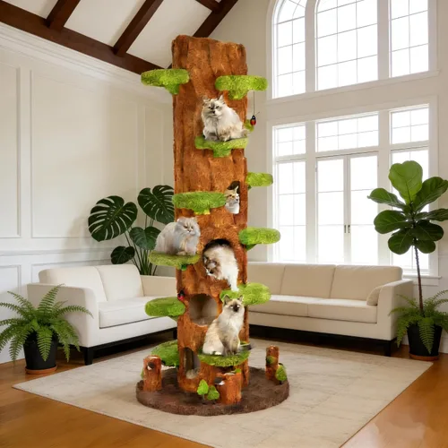 Vista 8 de KAMABOKO Bonito árbol para gatos de 42.5 pulgadas, árbol verde para gatos de interior, torre estética para gatos con forro polar de peluche