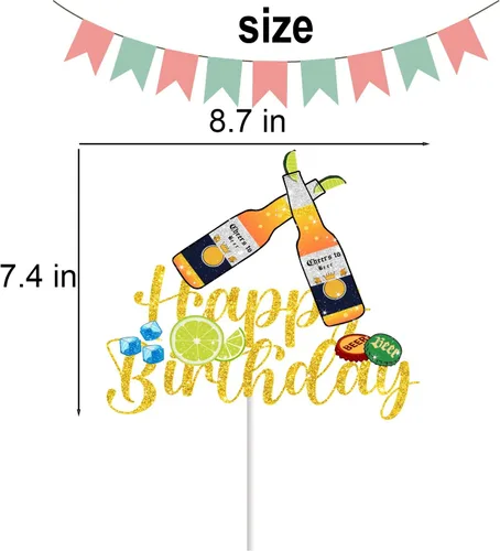 Vista 4 de Decoración de pastel de cerveza para hombres y mujeres, cumpleaños, Oktoberfest, suministros de fiesta temática de felicidad, vino, feliz 20, 30