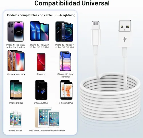 Vista 4 de Susnwere Cable de carga extra largo para iPhone de 15 pies, [certificado Apple MFi], cable USB a Lightning de 15 pies, cable de carga rápida