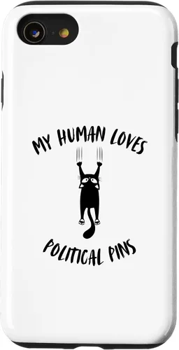 Vista 18 de iPhone 16 My Human Loves Political Pins - Cat Parent Hobby Lover Case
