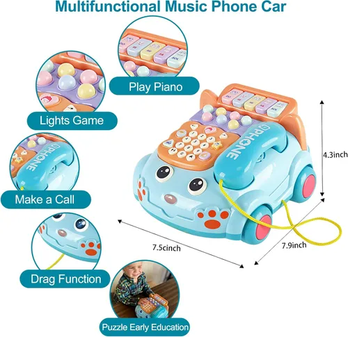 Vista 2 de Teléfono de juguete para bebés de dibujos animados Baby Piano Music Light Toy Juguete de regalo para niño y niña, regalo de educación temprana, azul