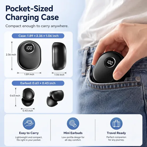 Vista 3 de Auriculares invisibles para dormir de lado, mini auriculares Bluetooth Negro