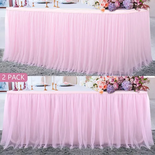 Vista 20 de Suppromo Pack de 2 faldas de mesa de tul azul de 6 pies para mesas rectangulares o redondas, mantel de tul azul para baby shower, cumpleaños