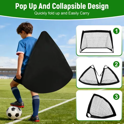 Vista 4 de Juego de 2 porterías de fútbol para niños para patio trasero, paquete de 2 redes de fútbol portátiles de 4 x 3 pies, equipo de entrenamiento