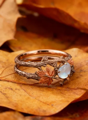 Vista 5 de Anillo de hoja de arce vintage, diseño de estilo natural de lujo, Metal, síntesis