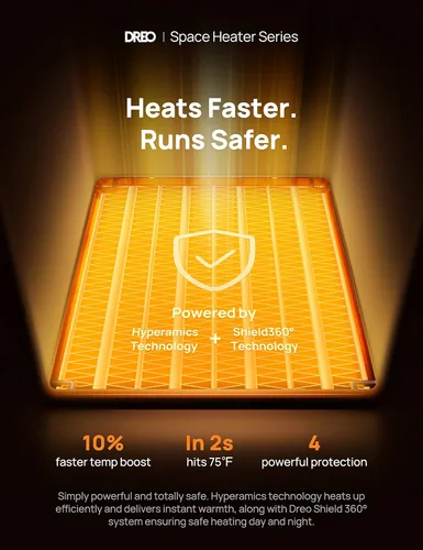 Vista 4 de DREO Calentador de espacio para baño e interior, calentador portátil, calentador de cerámica PTC, seguro y silencioso de 1500 W, termostato digital