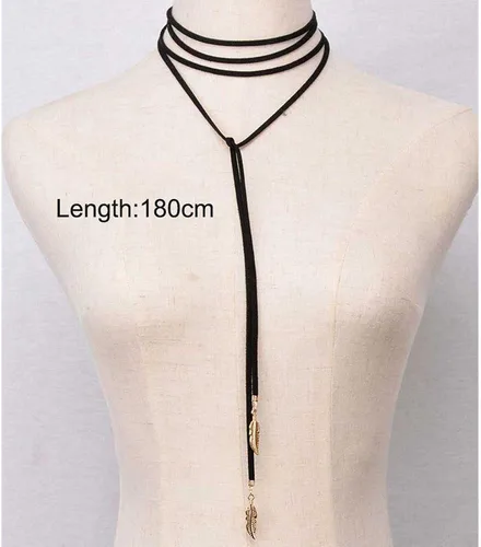 Vista 3 de Yheakne - Collar gótico largo de gamuza negra para mujer y niña