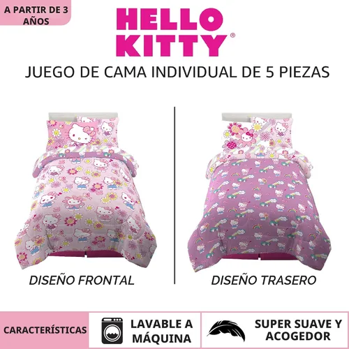 Vista 3 de Franco - Juego de edredón y sábanas supersuaves con funda para niños, 5 piezas, tamaño individual, Hello Kitty