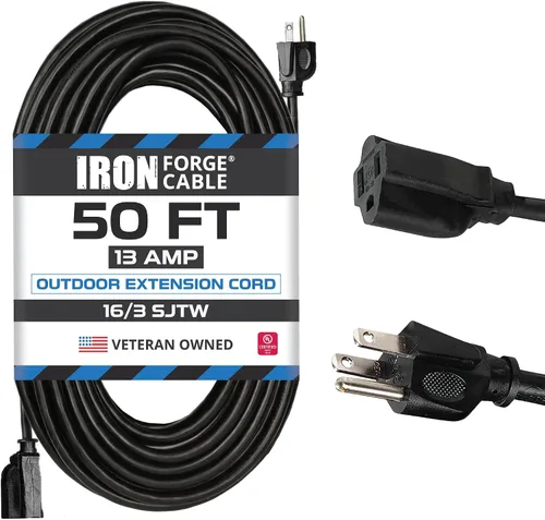 Vista 10 de Iron Forge Cable Paquete de 2 cables de extensión negros de 3 pies, cable de extensión de 16/3, 3 pies, 3 puntas, resistente a la intemperie, ideal