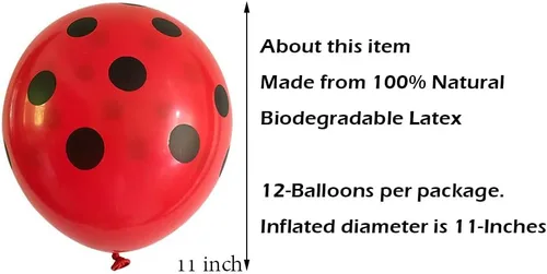 Vista 2 de DELIGHTBOX Globos de látex biodegradables con lunares negros grandes, 11 pulgadas (12 unidades)