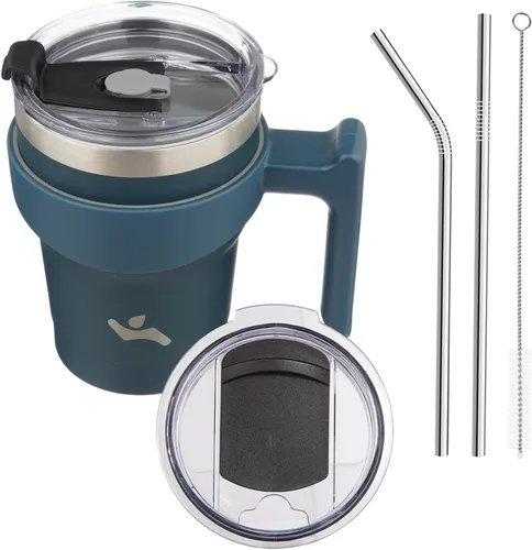 Vista 72 de Konokyo - Vaso de 10 onzas con asa y 2 popotes, 2 tapas, botella de agua aislada de acero inoxidable, taza de viaje reutilizable, color verde militar