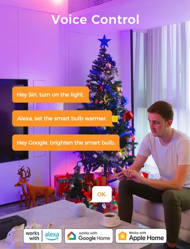 Vista 5 de Refoss Las bombillas inteligentes funcionan con Apple HomeKit, bombillas inteligentes que cambian de color compatibles con Siri, Alexa y Google