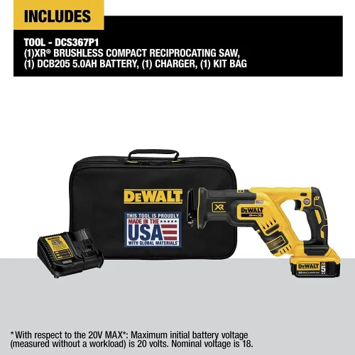 Vista 2 de DEWALT DCS367P1 sierra reciprocante compacta sin escobillas de 20V, Max XR, 5.0 Ah.