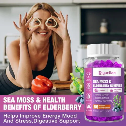 Vista 6 de Gomitas de musgo marino y saúco – Vitamina C + Zinc – Fortalecimiento inmunológico y tiroideo de refuerzo de la fuerza de las gomitas de osos