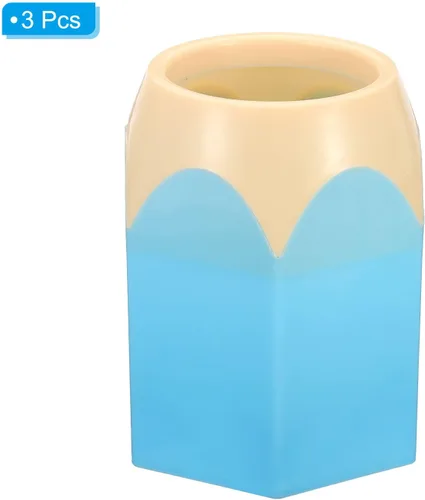 Vista 3 de PATIKIL Portalápices, paquete de 3 soportes para bolígrafos para escritorio, bonito soporte de plástico para lápices, organizador de tazas, con Azul