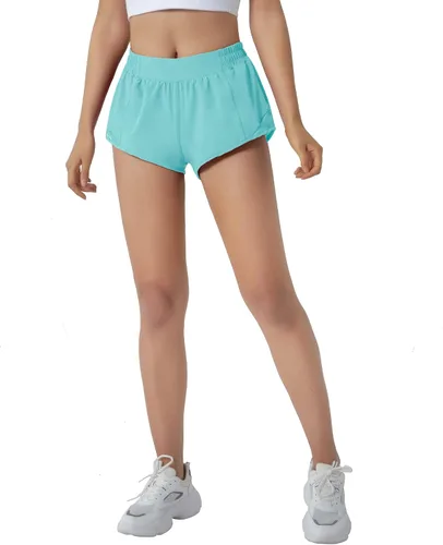 Vista 5 de Aurefin Pantalones cortos para correr para mujer de secado rápido ligeros con bolsillo con cremallera