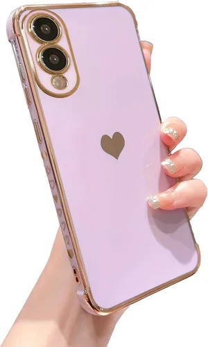 Vista 180 de phylla Funda de teléfono compatible con Samsung Galaxy A12 de 6.5 pulgadas, lindo corazón chapado en oro, elegante funda de lujo para mujer