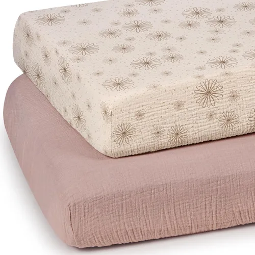 Vista 20 de Sábanas de cuna de muselina lulumoon para bebé: Sábanas ajustadas y transpirables para cuna de niños - Hojas de hoja de árbol verde para cuna