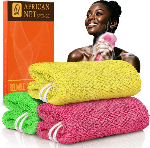 Vista 6 de UJFQBH African Net Sponge Authenti, exfoliante corporal para espalda y zonas de difícil acceso, exfoliante diario suave para limpieza profunda Gris