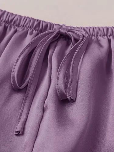 Vista 3 de SOLY HUX Conjunto de pijama sexy de satén de seda con volantes para mujer