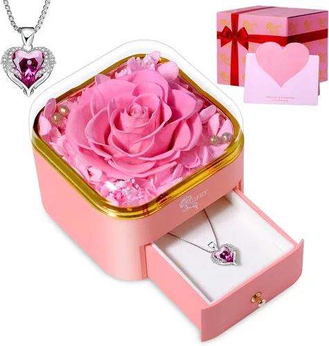 Vista 8 de Regalos para mamá de Preserved Real Rose, Collar con texto I Love You Mom en 100 idiomas, Día de la madre/cumpleaños, Regalos para el día de la Azul