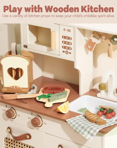 Vista 8 de ROBUD Juego de 16 cuchillos de cocina para niños, juego de cocina de madera, inspirados en Montessori, juguetes de cocina para niños pequeños