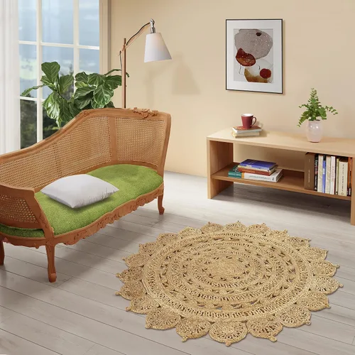 Vista 12 de GRUHUM Alfombra de Área de Yute Tejida a Mano de 3 pies de Fibra Natural Redonda Boho Rústica de Granja Vintage Suave Trenzada Reversible