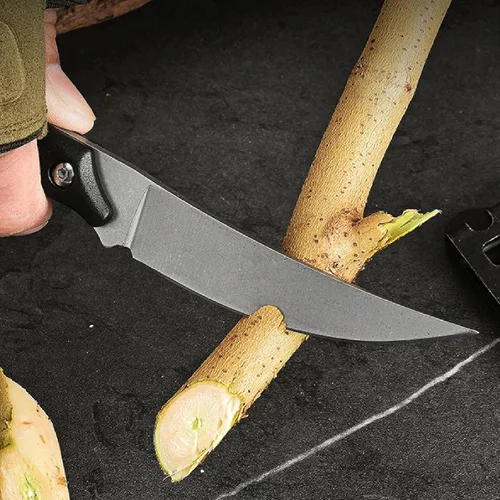 Vista 4 de Survival EDC Cuchillo de hoja fija, con funda Kydex, clip para cinturón para transporte vertical y horizontal, cuchillo utilitario de espiga
