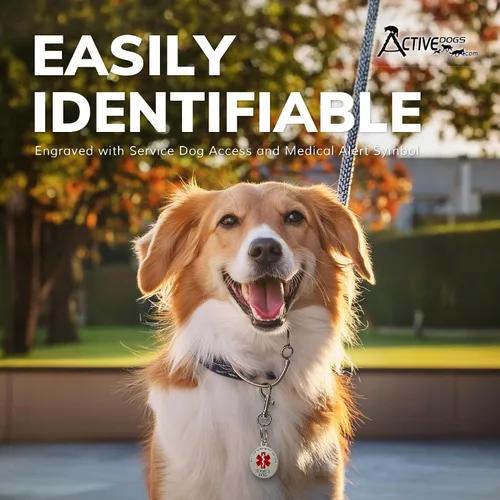 Vista 7 de ActiveDogs - Identificación para perro de servicio, etiqueta de alerta médica para collar, chaleco o arnés, requiere acceso ADA de doble cara, cromo