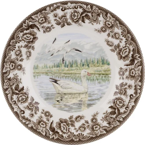 Vista 30 de Spode Woodland Bass Plato de Ensalada - 8" Loza Fina, Hecho en Inglaterra, Diseño de Pez de Caza con Borde de Flores Británicas para Ensaladas