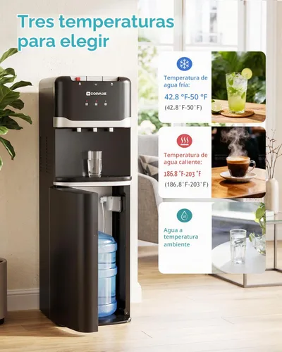 Vista 6 de Dispensador de agua de carga inferior de 5 galones con agua fría caliente y temperatura ambiente