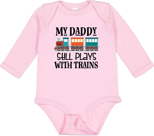 Vista 7 de inktastic Daddy Still Plays with Trains Long Sleeve Creeper