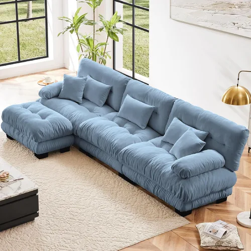 Vista 9 de KEIKI Sofá modular de 94 pulgadas con 4 almohadas, cómodo juego de sofá biplaza Cloud para sofá de asiento profundo suave y profundo, sofá biplaza