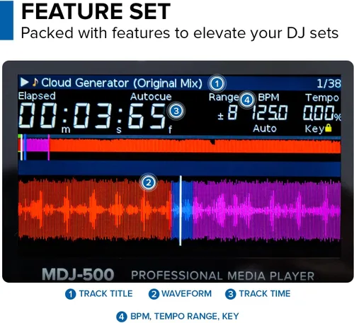 Vista 6 de Gemini Sound MDJ-500 - Reproductor de medios profesional para DJ, diseño compacto con rendimiento completo de funciones, compatible con Virtual DJ
