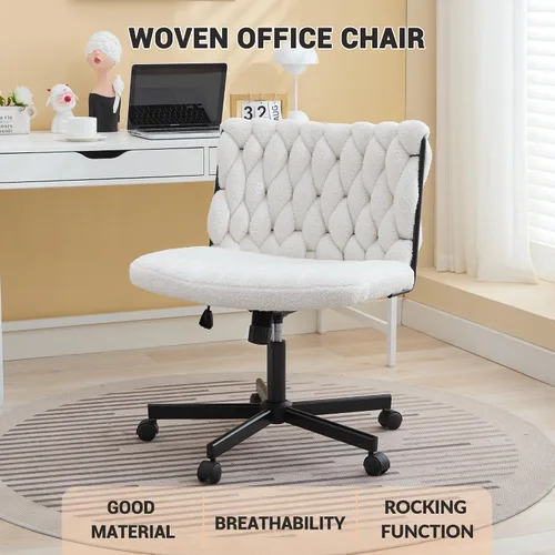 Vista 4 de Silla de oficina giratoria moderna, silla de escritorio sin brazos con diseño cruzado con asiento de 25.5 pulgadas de ancho, capacidad de 300