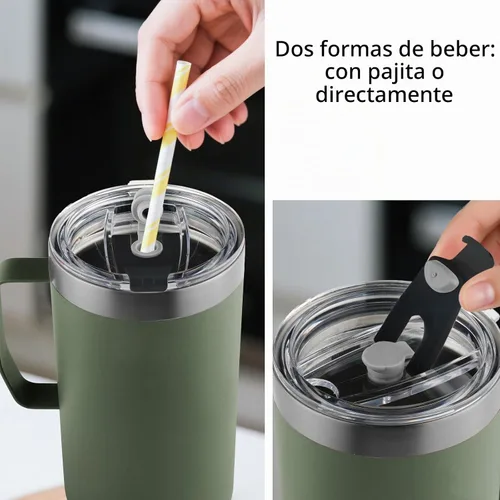 Vista 5 de Paquete de 2 tapas de repuesto compatibles con Stanley de 24 onzas, 12 onzas, tapa aislada a prueba de derrames para taza de café de acero
