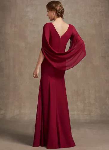 Vista 3 de NABN Vestidos de noche de gasa de sirena para mujer con capa para boda