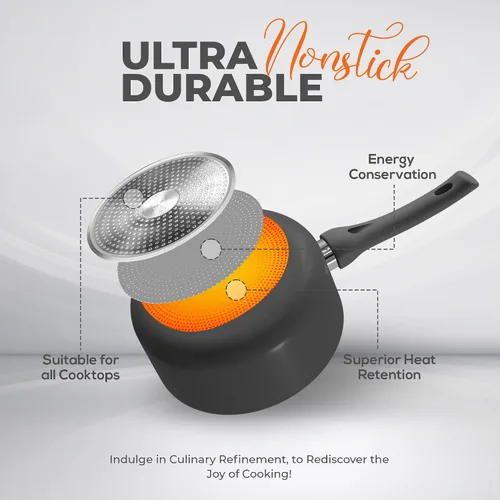 Vista 4 de Utopia Kitchen, olla antiadherente de 2 cuartos con tapa de cristal, multiusos, para el hogar, cocina o restaurante
