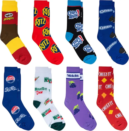 Vista 2 de Crazy Socks, Snack & Junk Food Themes, Fun Silly Novelty Crew, Large, Fun 8 Pack
