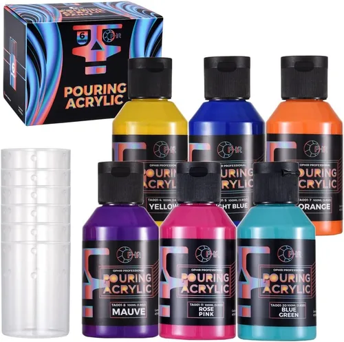 Vista 12 de OPHIR Total 22.8OZ Set de Pintura Acrílica para Verter, 3 Suministros de Pintura Acrílica Premezclada para Verter en Negro y 3 en Blanco, para Juego
