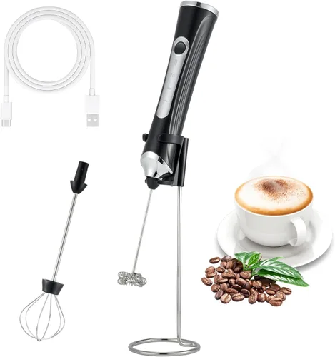 Vista 13 de Espumador de leche eléctrico de mano con 2 cabezas, batidor de café con espuma recargable por USB de 3 velocidades, licuadora de espuma para café