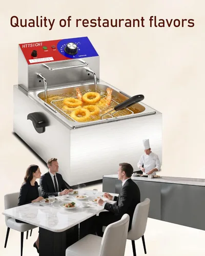 Vista 8 de Freidora Comercial Profunda - Freidora Eléctrica Profunda de 12 L con Cesta de 6 L, Freidora Comercial Profunda con Cesta, Freidora de Acero