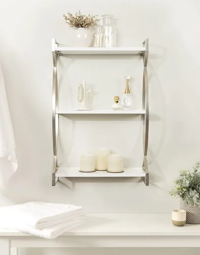Vista 6 de Kate and Laurel Arietta Modern Glam - Estantería de madera y metal de 3 niveles, 18 x 7 x 28 pulgadas, blanco y plateado; almacenamiento