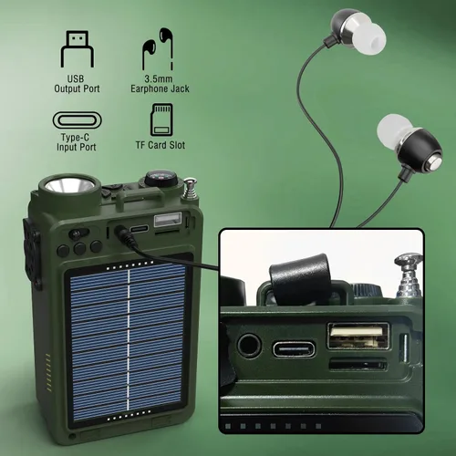 Vista 6 de Raddy RE40 Radio portátil de onda corta FM/AM/SW/WB, radio de emergencia retro de 4000 mAh con alertas BT/USB/TF y NOAA, radio de bolsillo con USB-C